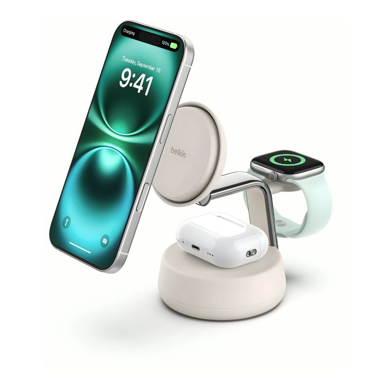 Estación de Carga Magnética 3-en-1 UltraCharge Pro Qi2 25W Sand – Belkin Estación de Carga Magnética 3-en-1 UltraCharge Pro Qi2 25W Sand – Belkin
