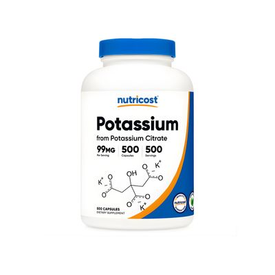Nutricost Potassium Citrate – 99 mg de Potasio Elemental (500 cápsulas) Nutricost Potassium Citrate – 99 mg de Potasio Elemental (500 cápsulas)