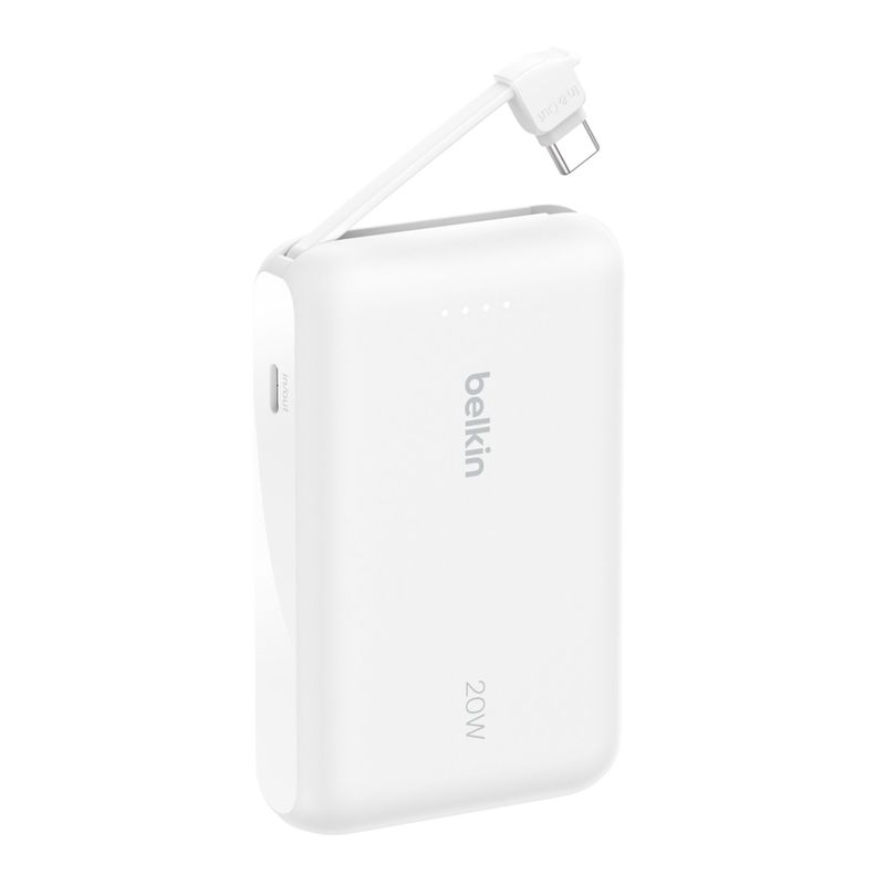 Batería Portátil BoostCharge 10,000mAh 20W con Cable USB-C Integrado Blanco – Belkin