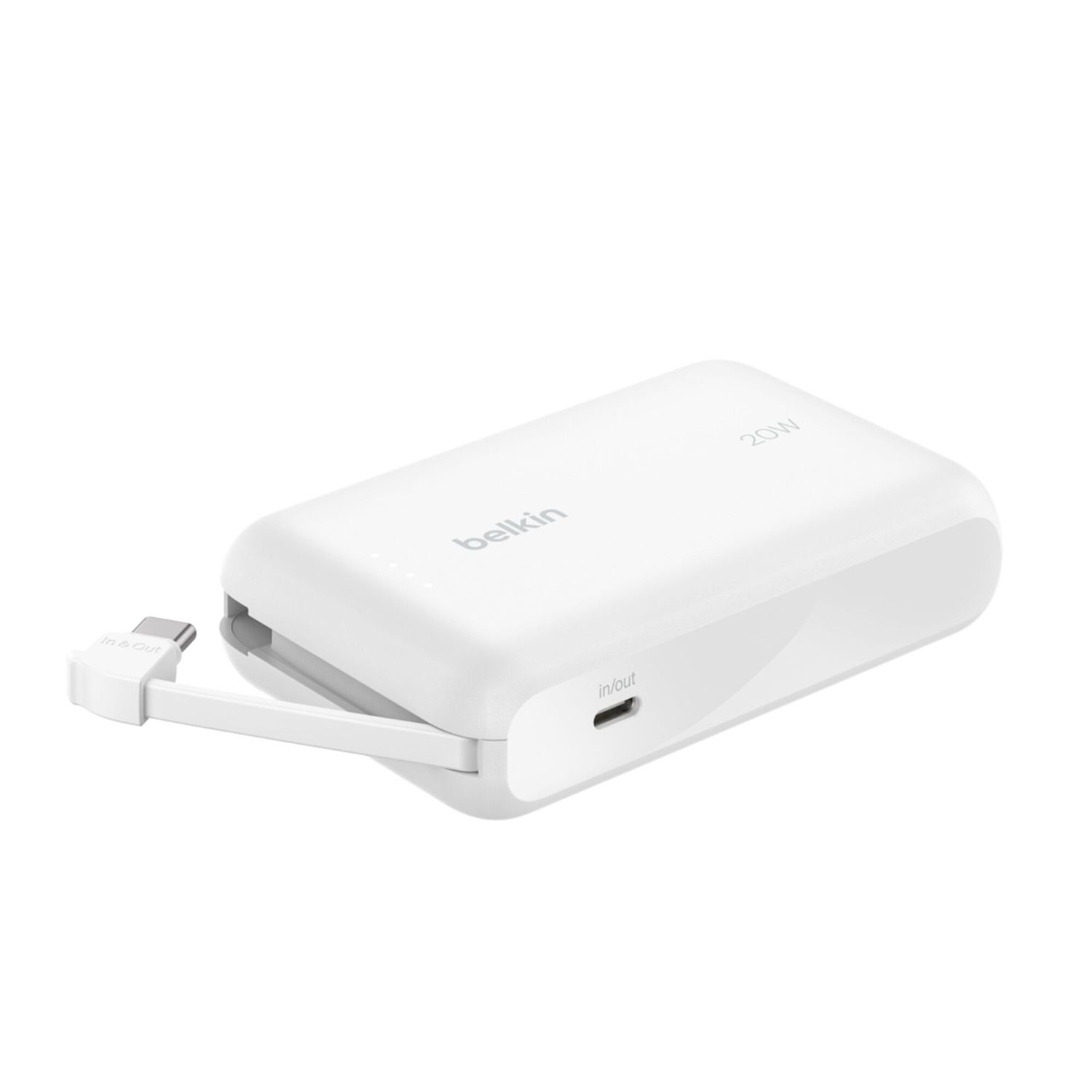 Batería Portátil BoostCharge 10,000mAh 20W con Cable USB-C Integrado Blanco – Belkin