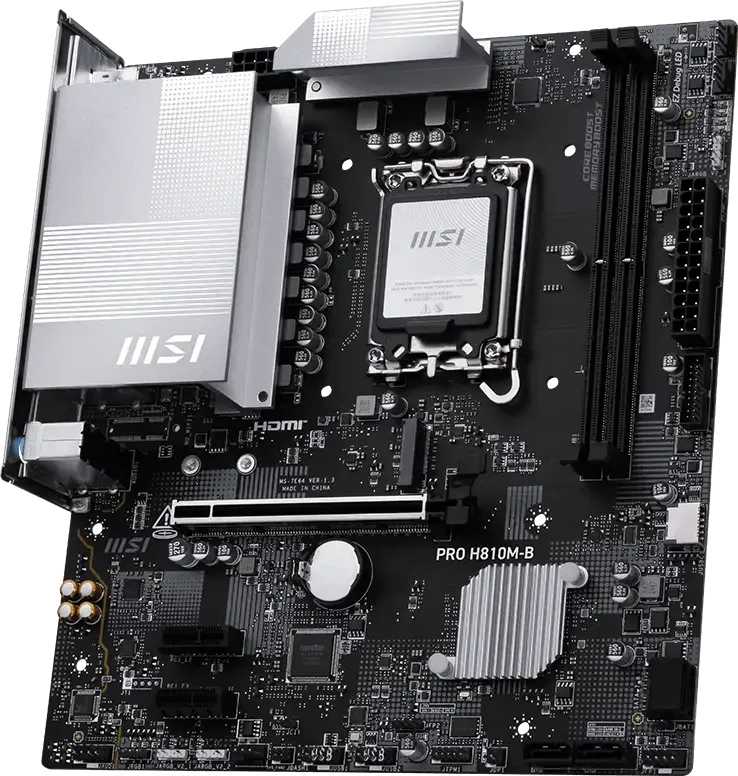 ​Motherboard Micro ATX Intel LGA1851 DDR5 PCIe 5.0 M.2 – MSI PRO H810M-B (Negro/Plata)