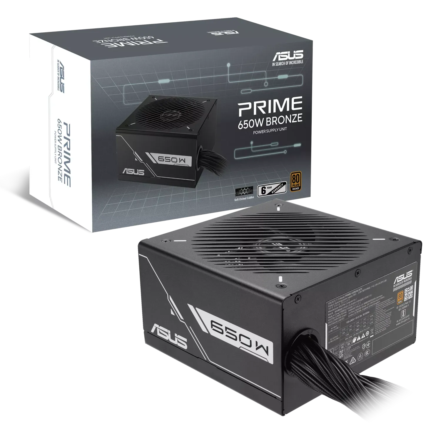 ​Fuente de Poder ATX 650W 80 Plus Bronze Ventilador 135mm – ASUS Prime 650B Black (Negro)