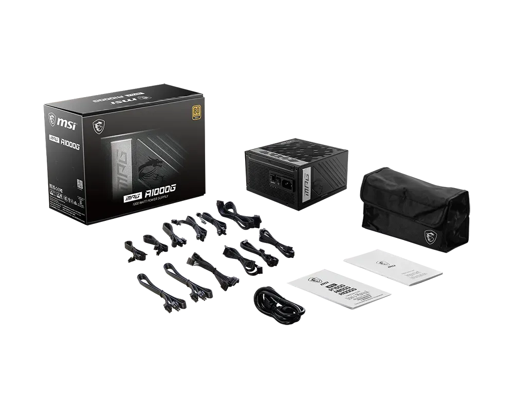 Fuente de Poder ATX 1000W 80 Plus Gold Full Modular – MSI MPG A1000G (Negro)