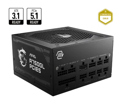 ​Fuente de Poder ATX 750W 80 Plus Gold PCIe 5.0 Full Modular – MSI MAG A750GL PCIE5 (Negro)