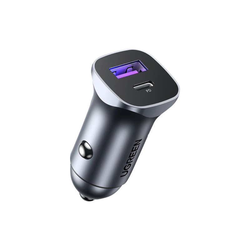 Cargador de Auto USB-C 30W Dual Port – UGREEN Mini Fast Charge (Aluminio)