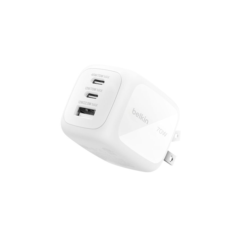Cargador GaN BoostCharge Pro 70W 3 Puertos Blanco – Belkin