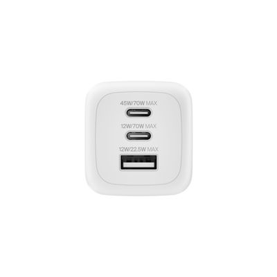 Cargador GaN BoostCharge Pro 70W 3 Puertos Blanco – Belkin