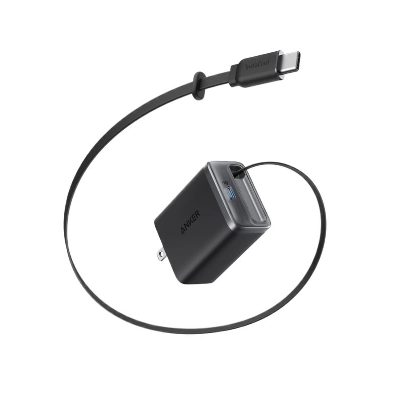 Cargador GaN 35W con Cable USB-C Retráctil Nano InstaCord Negro – Anker