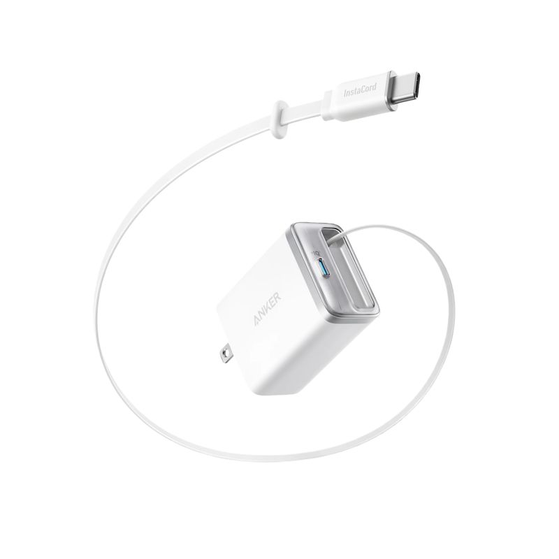 Cargador GaN 35W con Cable USB-C Retráctil Nano InstaCord Blanco – Anker