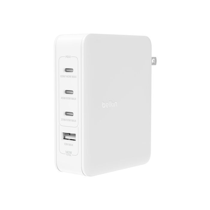 Cargador GaN BoostCharge Pro 140W 4 Puertos Blanco – Belkin