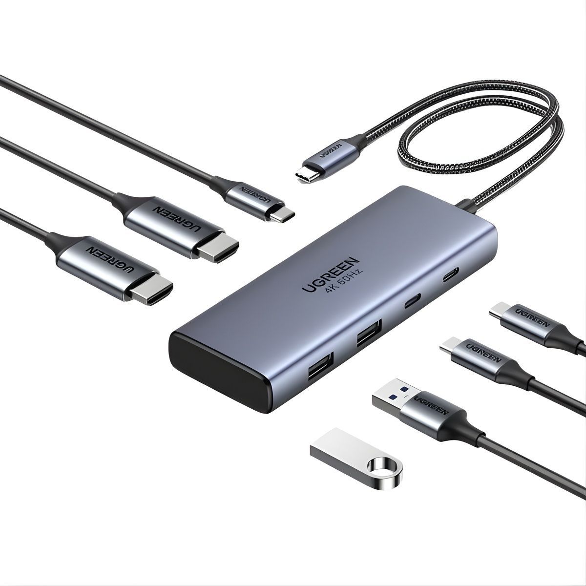 Hub USB-C 7 en 1 – Doble HDMI 4K@60Hz, USB 10Gbps y carga PD 100W – UGREEN Hub USB-C 7 en 1 – Doble HDMI 4K@60Hz, USB 10Gbps y carga PD 100W – UGREEN