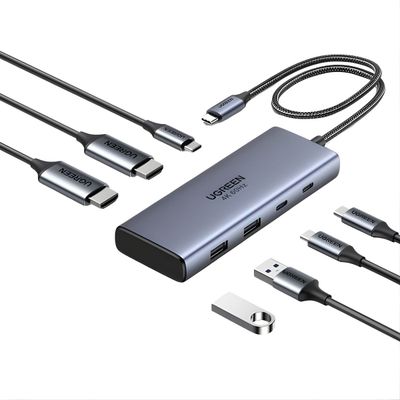 Hub USB-C 7 en 1 – Doble HDMI 4K@60Hz, USB 10Gbps y carga PD 100W – UGREEN
