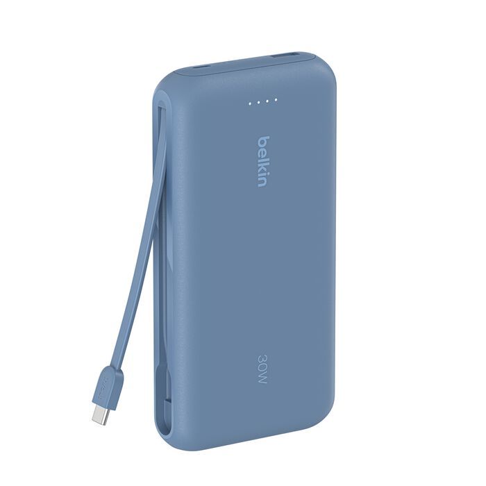 Batería Portátil BoostCharge 20,000mAh 30W con Cable USB-C Integrado Azul – Belkin