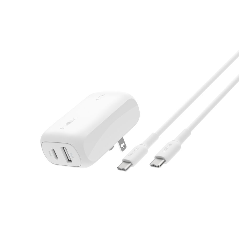 Cargador de Pared Dual BoostCharge 42W USB-C + USB-A con Cable USB-C Blanco – Belkin
