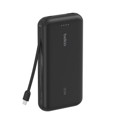 Batería Portátil BoostCharge 20,000mAh 30W con Cable USB-C Integrado Negro – Belkin