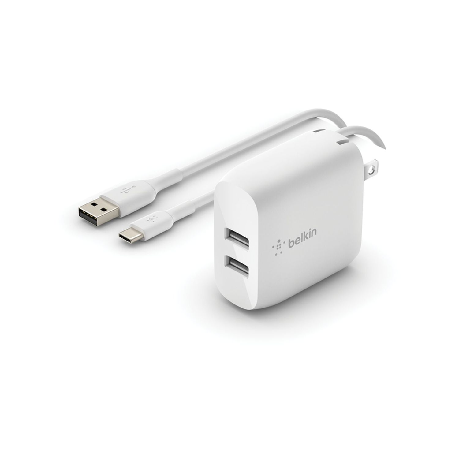 Cargador de Pared BoostCharge 24W Dual USB-A + Cable USB-C 1m Blanco – Belkin