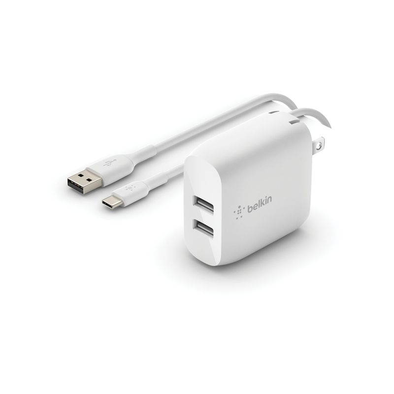 Cargador de Pared BoostCharge 24W Dual USB-A + Cable USB-C 1m Blanco – Belkin