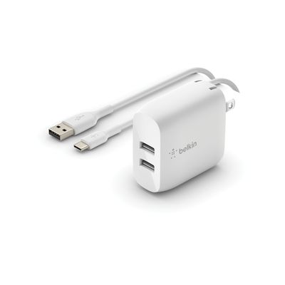 Cargador de Pared BoostCharge 24W Dual USB-A + Cable USB-C 1m Blanco – Belkin