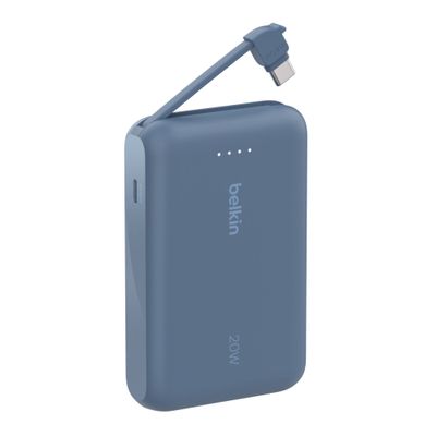 Batería Portátil BoostCharge 10,000mAh 20W con Cable USB-C Integrado Azul – Belkin