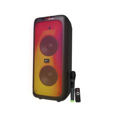 Bocina Portátil BoomFire Pro 200W RMS Doble 8" con Micrófono Negro – Klip Xtreme