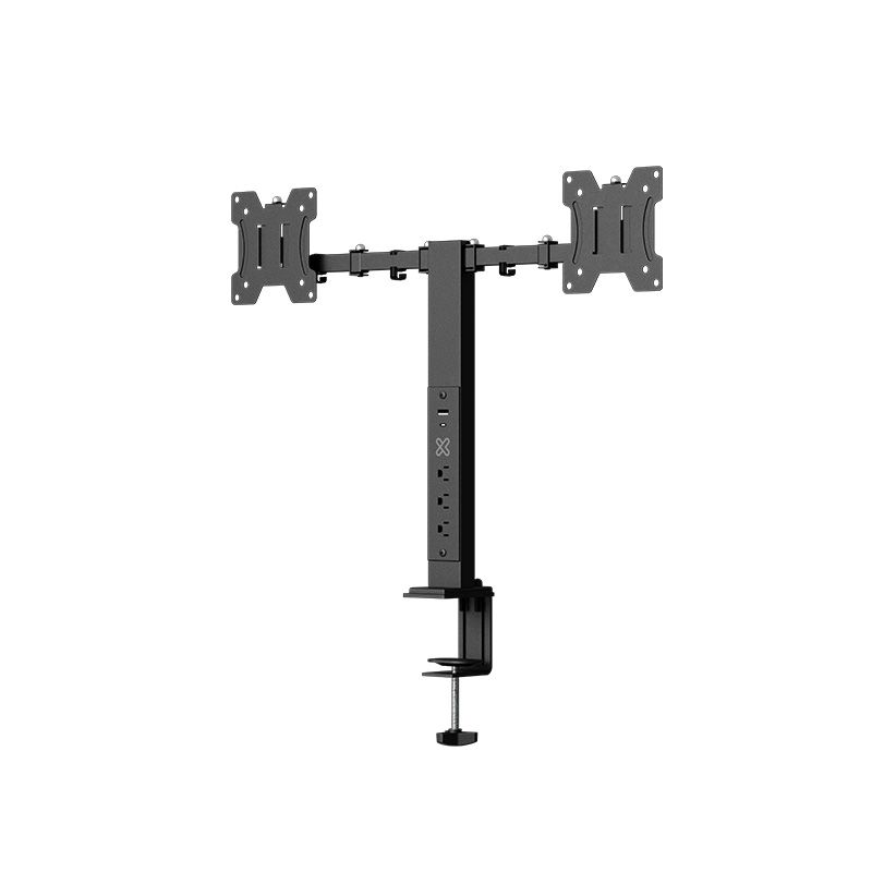 Soporte Doble para Monitores 13″–32″ con Regleta y USB Negro – Klip Xtreme