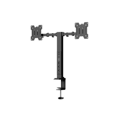 Soporte Doble para Monitores 13″–32″ con Regleta y USB Negro – Klip Xtreme