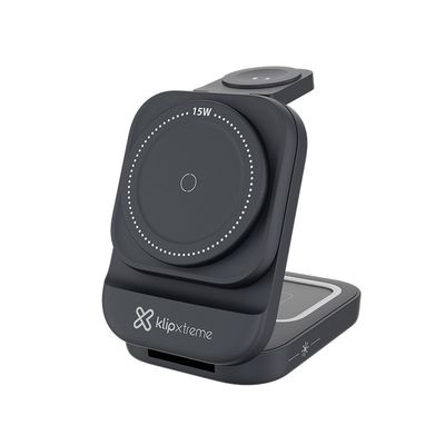 Soporte de Carga Inalámbrica Plegable 3 en 1 PowerDesk Lite 15 W Negro – Klip Xtreme