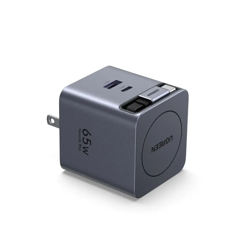 Cargador GaN Nexode 65W de 3 Puertos con Cable USB-C Retráctil – UGREEN