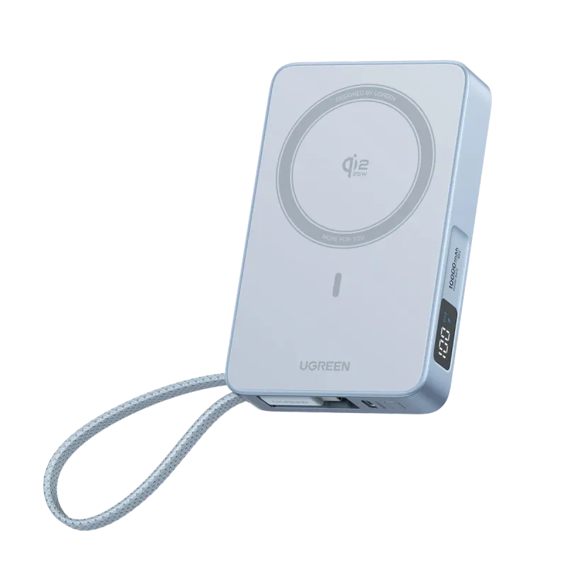 Batería Portátil Magnética MagFlow 10,000 mAh Qi2 25W con Cable USB-C Celeste – UGREEN