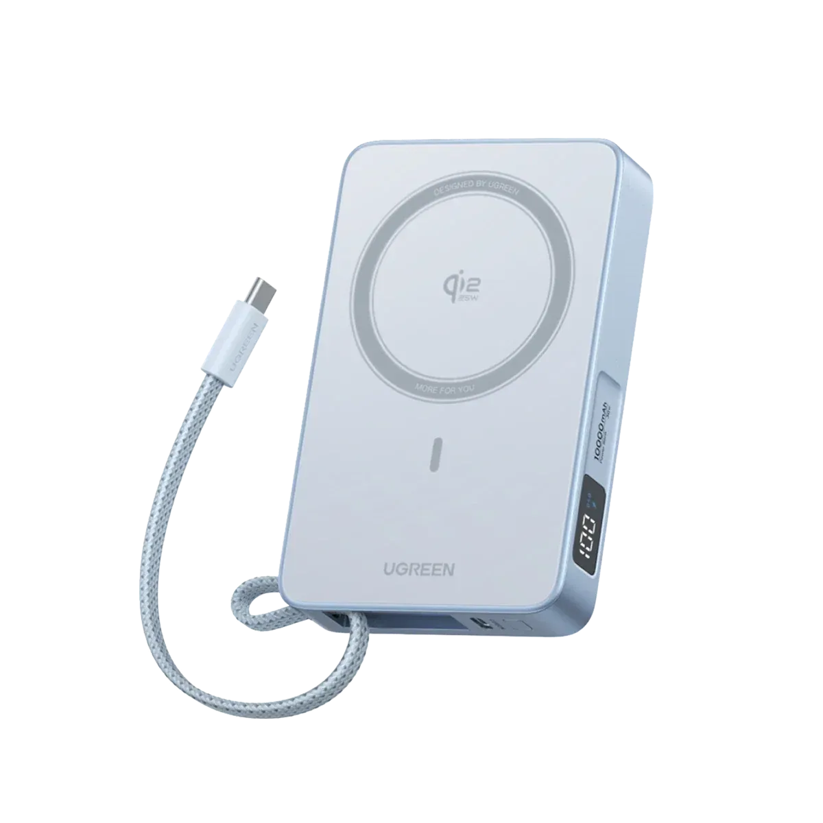Batería Portátil Magnética MagFlow 10,000 mAh Qi2 25W con Cable USB-C Celeste – UGREEN