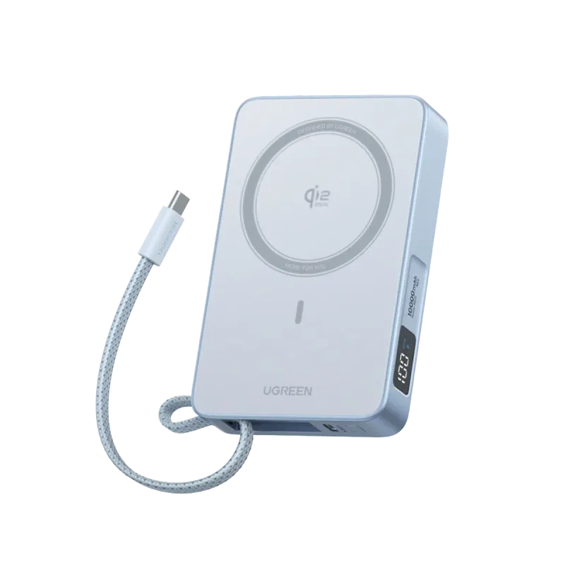 Batería Portátil Magnética MagFlow 10,000 mAh Qi2 25W con Cable USB-C Celeste – UGREEN