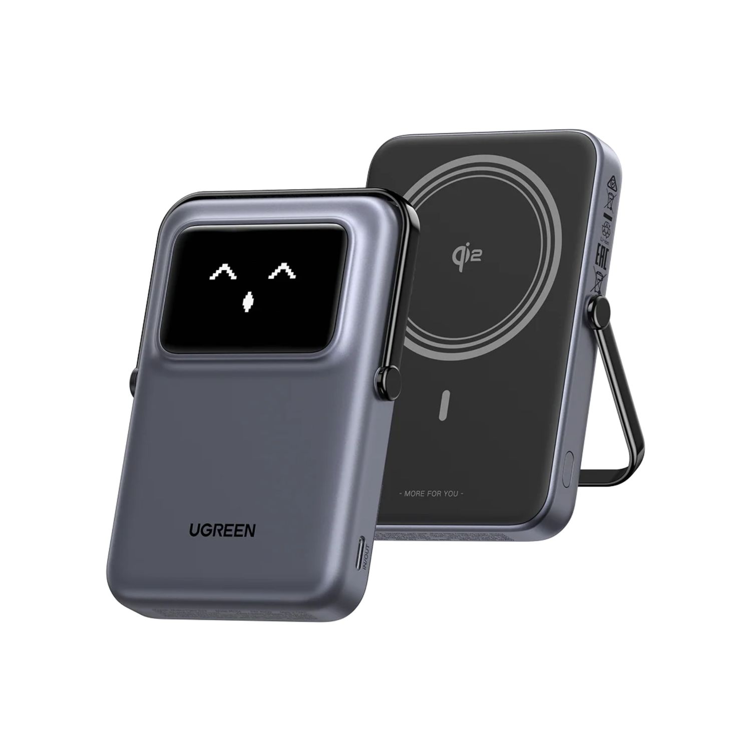 Batería Portátil Magnética UNO 10,000 mAh Qi2 15W con Pantalla y Soporte Gris – UGREEN