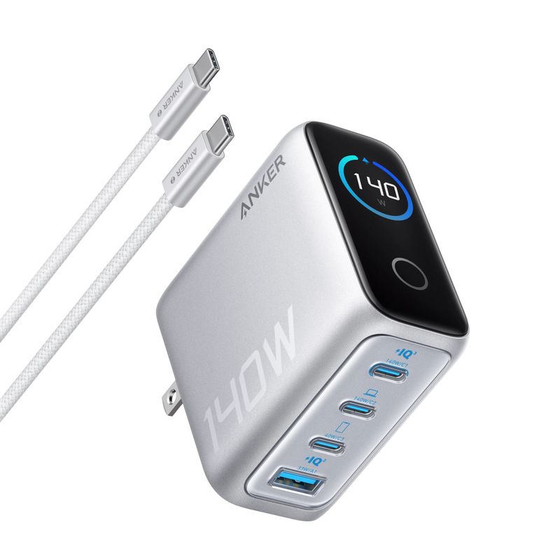 Cargador de Pared 140W 4 Puertos GaN Plata – Anker