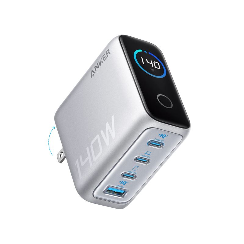 Cargador de Pared 140W 4 Puertos GaN Plata – Anker