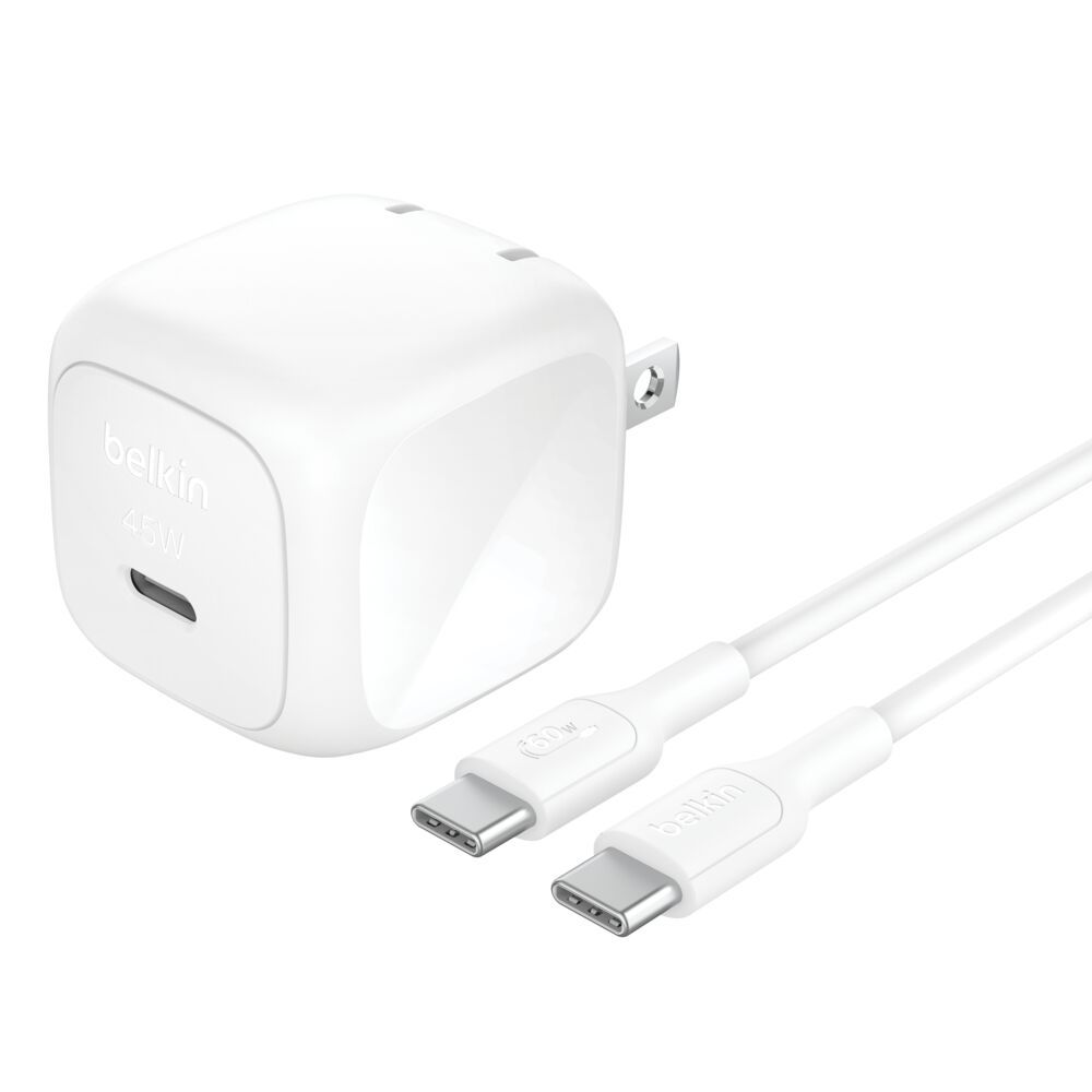Cargador de Pared Compacto BoostCharge 45W USB-C con Cable USB-C Blanco – Belkin