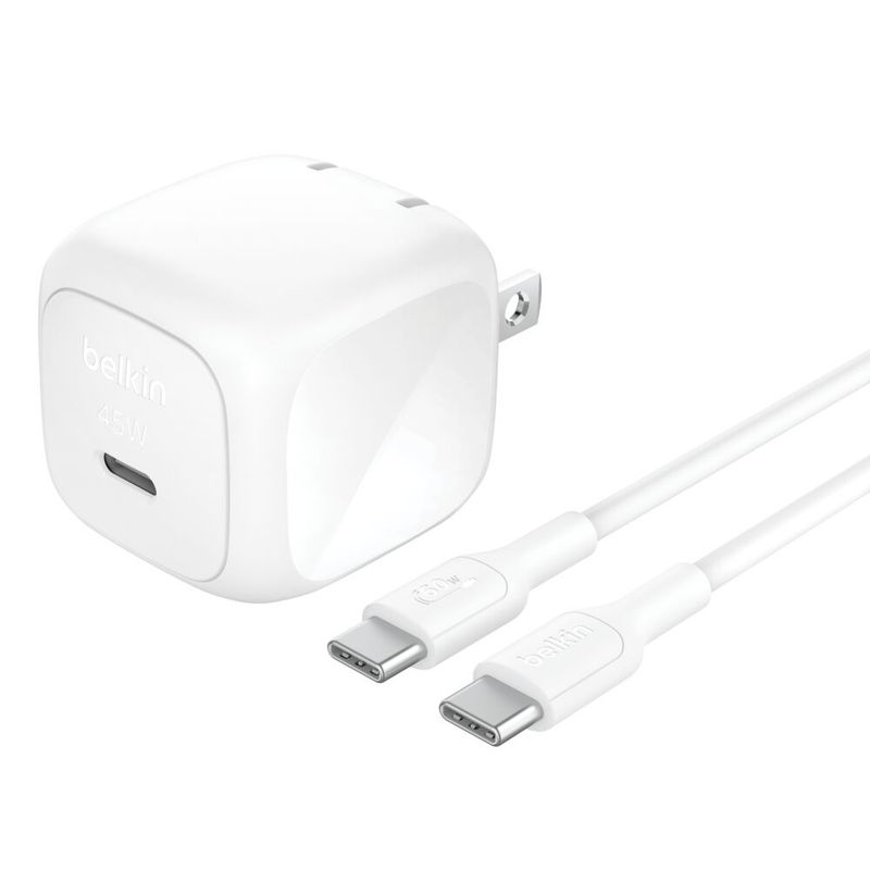 Cargador de Pared Compacto BoostCharge 45W USB-C con Cable USB-C Blanco – Belkin