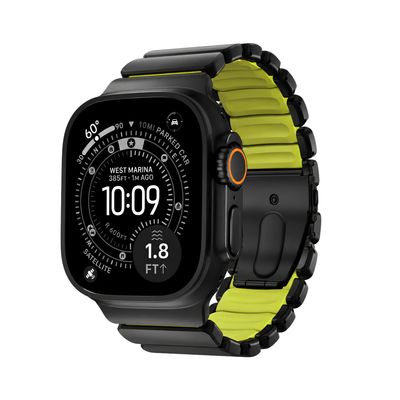 Brazalete Kronos – Acero Negro / Verde Volt para Apple Watch