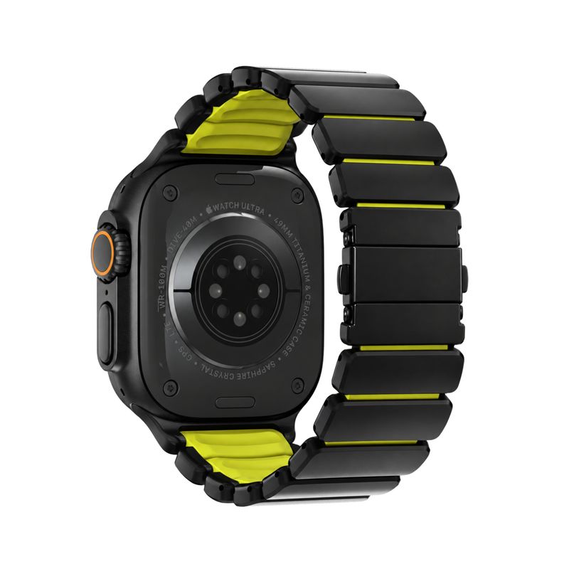 Brazalete Kronos – Acero Negro / Verde Volt para Apple Watch