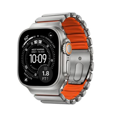 Brazalete Kronos – Acero Natural / Naranja para Apple Watch
