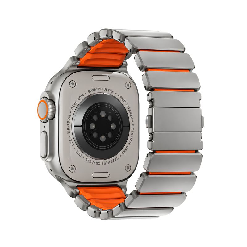 Brazalete Kronos – Acero Natural / Naranja para Apple Watch