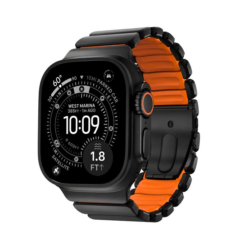 Brazalete Kronos – Acero Negro / Naranja para Apple Watch