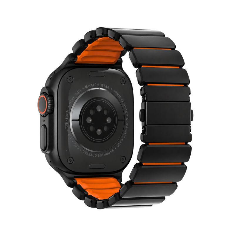 Brazalete Kronos – Acero Negro / Naranja para Apple Watch
