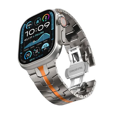 Brazalete Hades – Titanio Natural / Naranja para Apple Watch