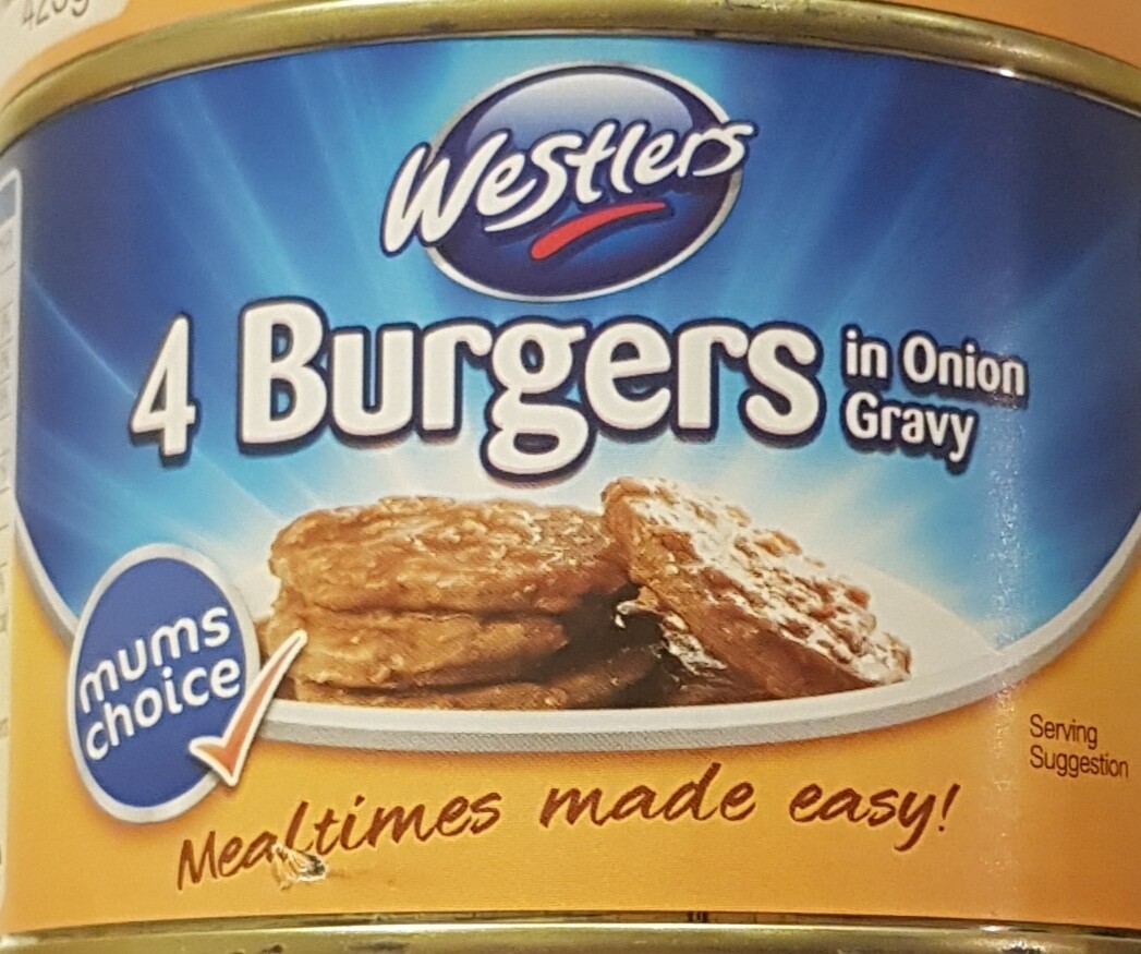 Westlers 4 burgers in onion gravy 425g