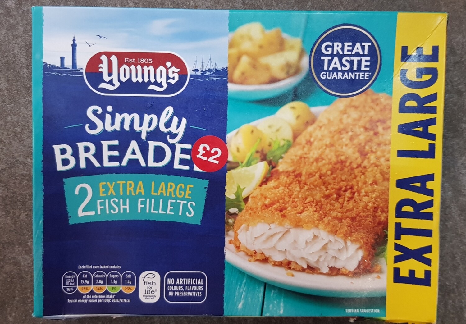 Youngs simply breaded 2 extra large fish fillets