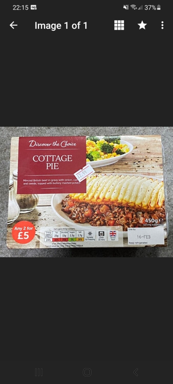 X1 chicken tikka masala x1 cottage pie
