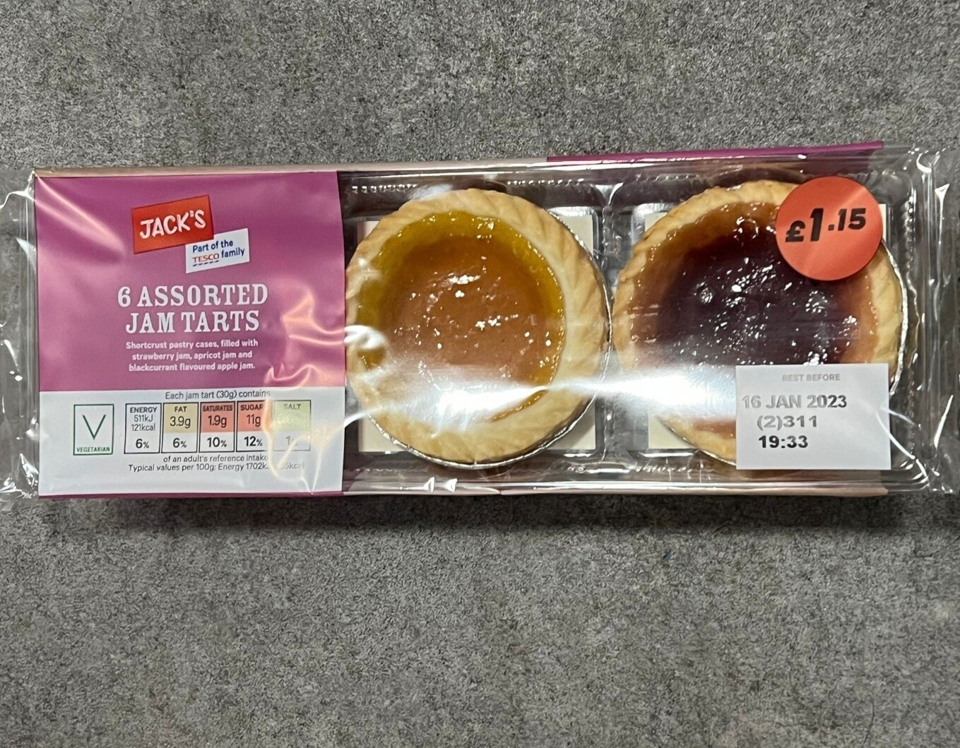 6 assorted jam tarts