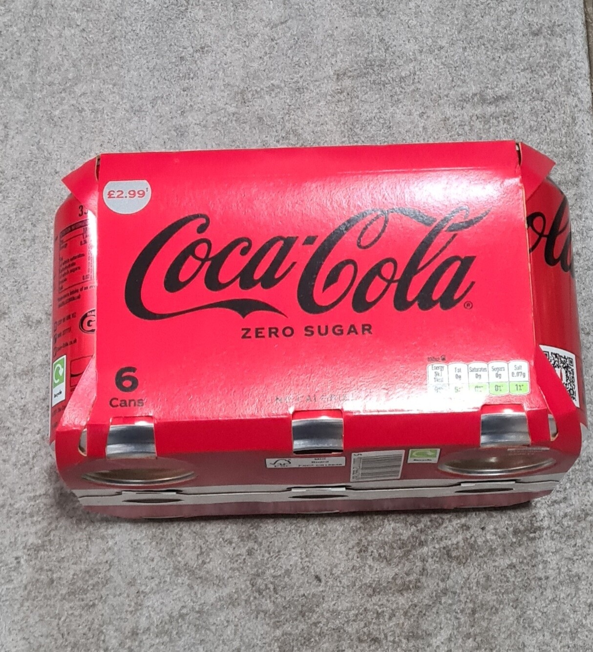 6 zero coca cola cans