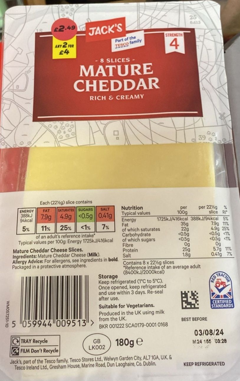 X 2 packs sliced mature cheese