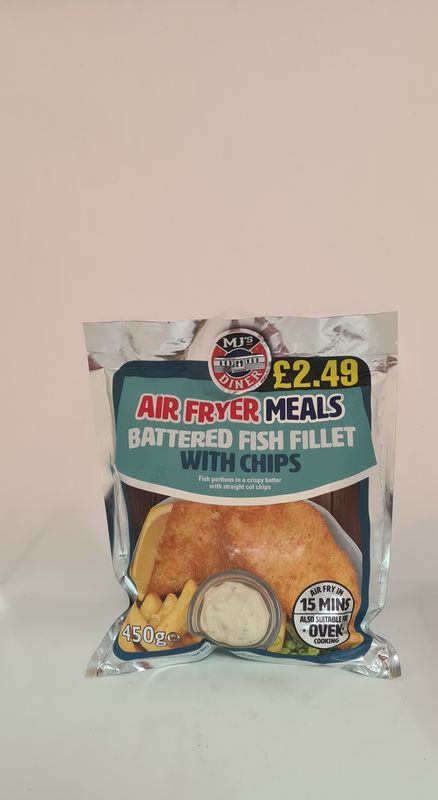 Air fryer meals battered fish fillet with chips